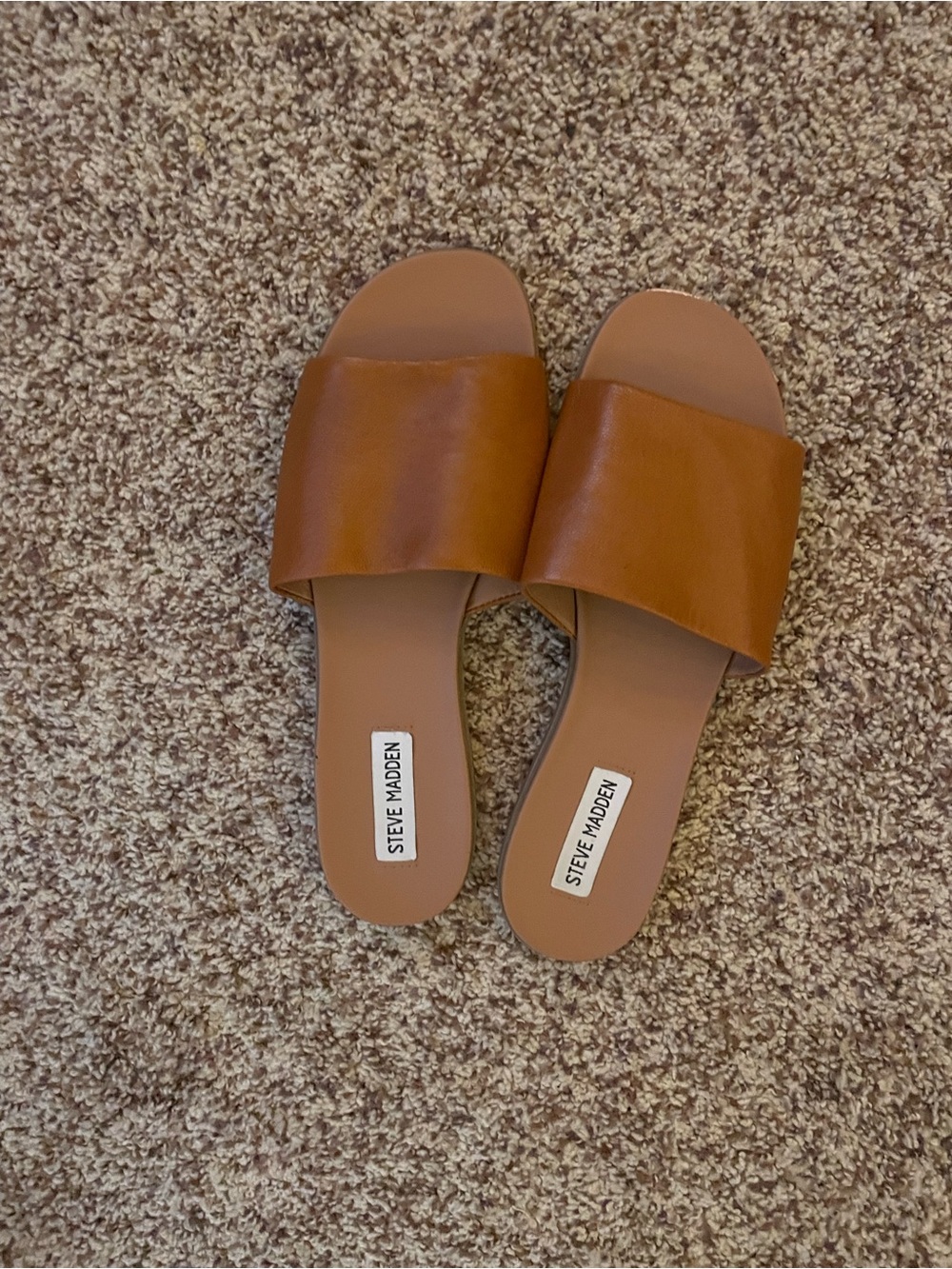 Steve Madden Cognac Wide Strap Slide Sandals